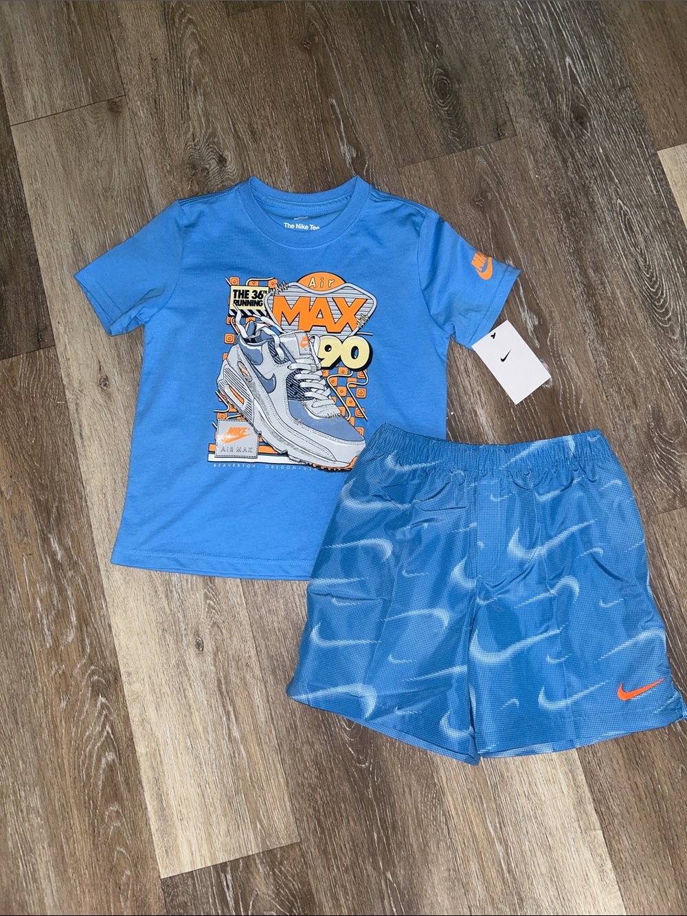 NEW Nike Blue Tee and Shorts Set with Orange Accents